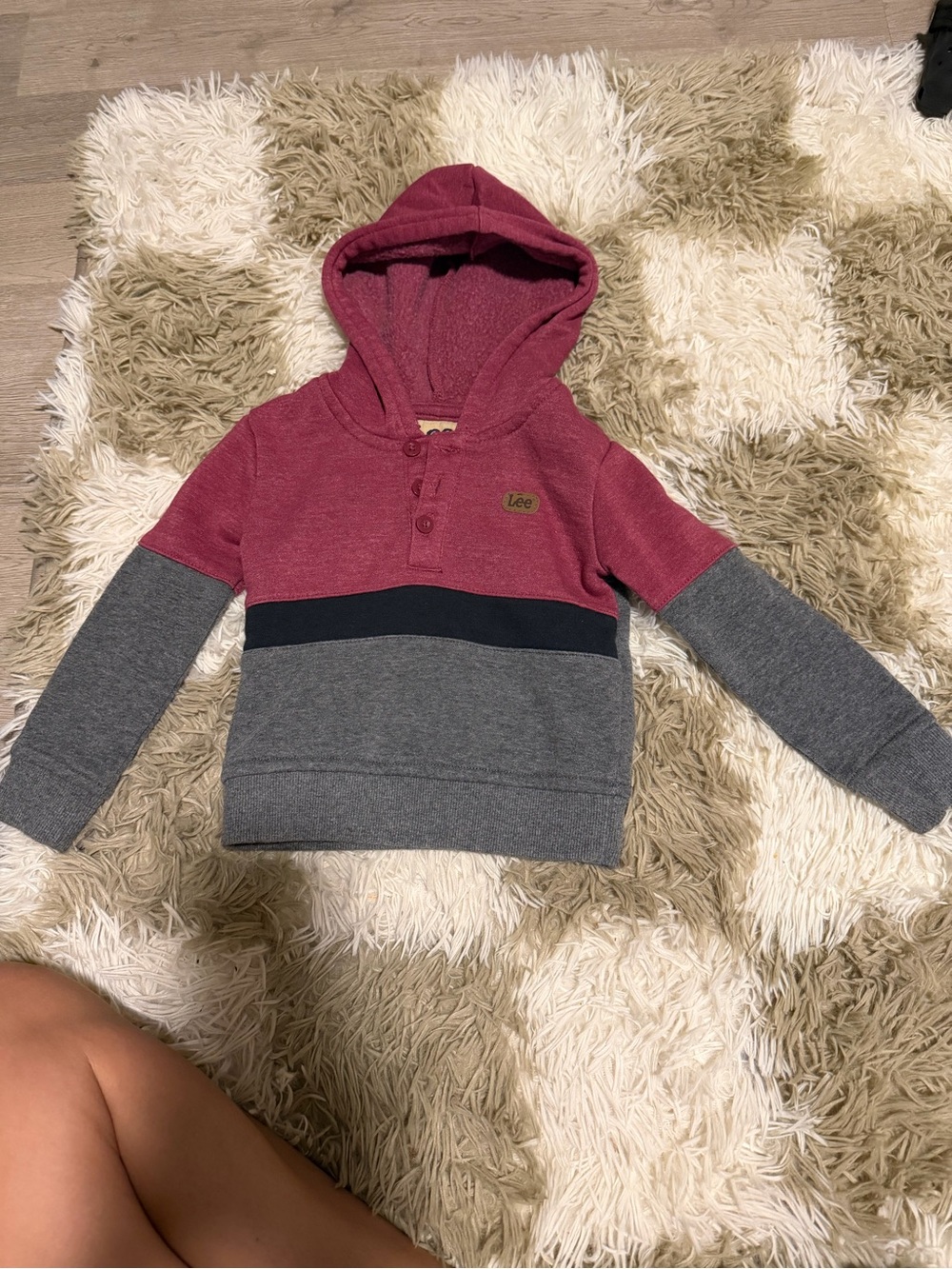 Lee Colorblock Hooded Pullover in Raspberry, Gray & Navy